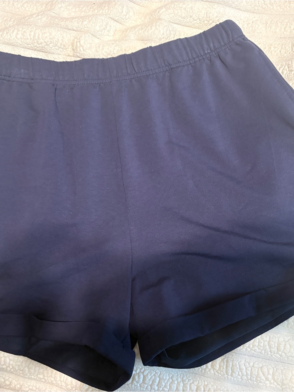 Navy Blue Pull On Shorts Large Elastic Waist Pockets Soft Stretch